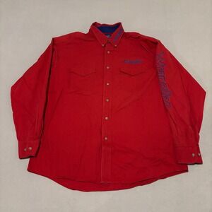 Wrangler Mens Western Shirt Red Blue Spellout Logo Button Down Long Sleeve XL